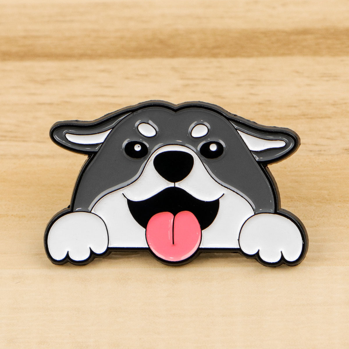 Grey and white dog enamel pin