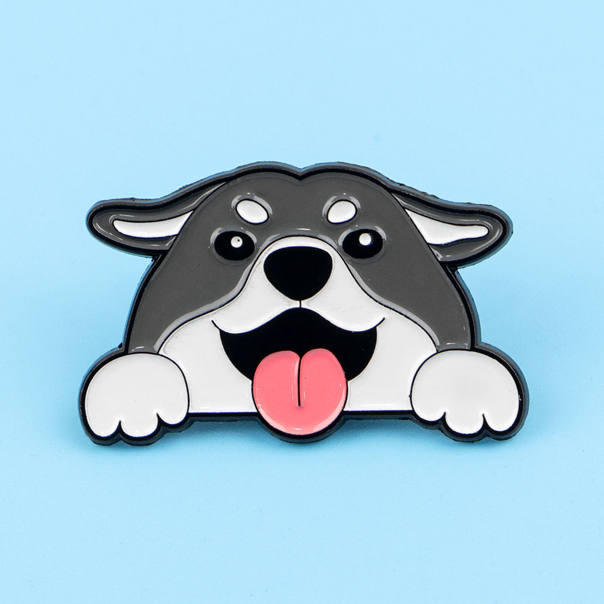 Grey and white dog enamel pin