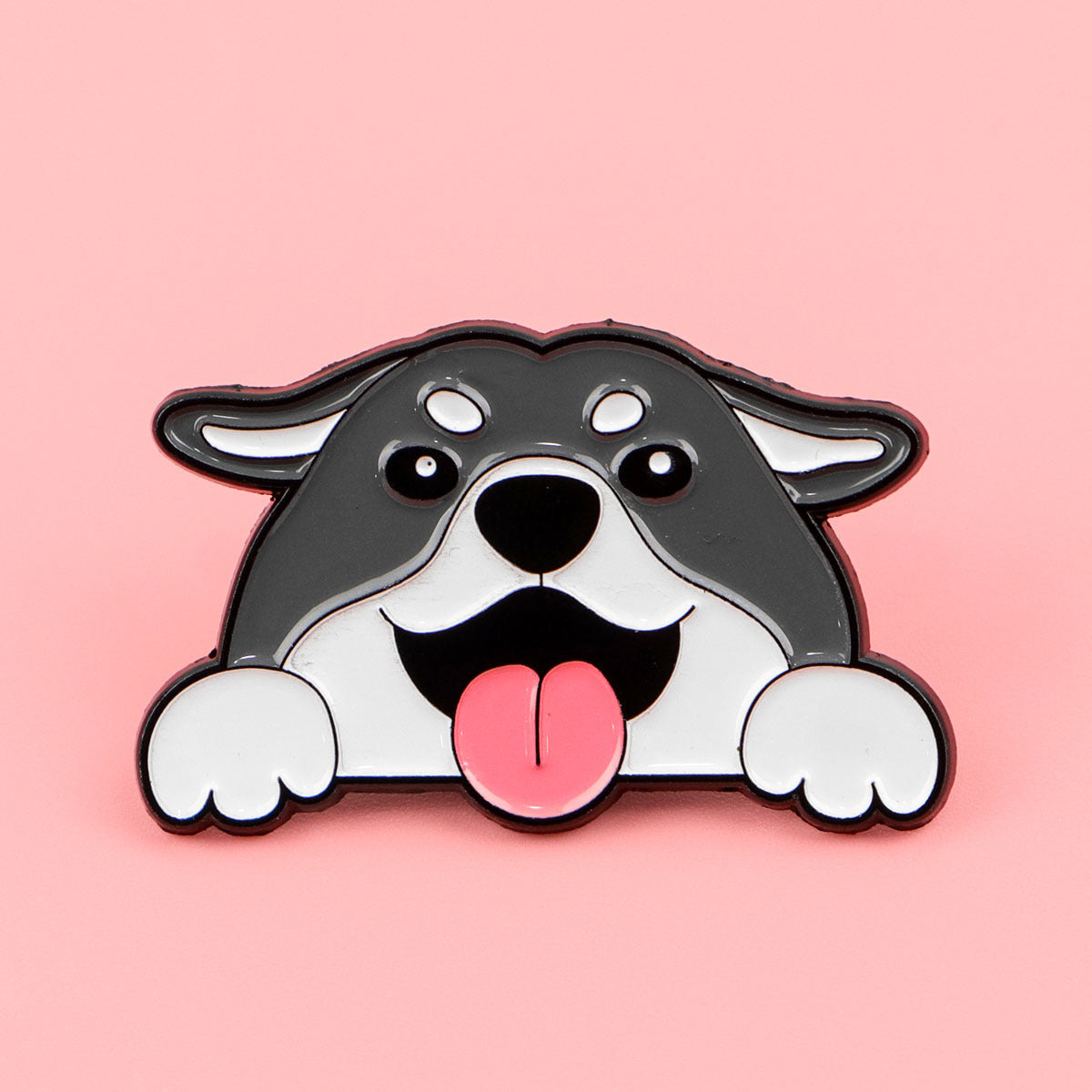 Grey and white dog enamel pin
