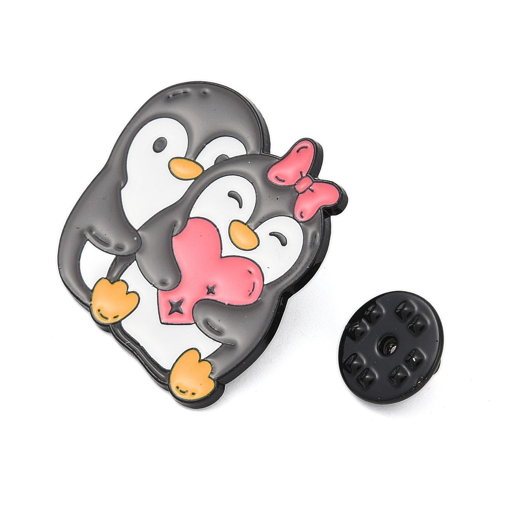 Hugging penguins enamel pin