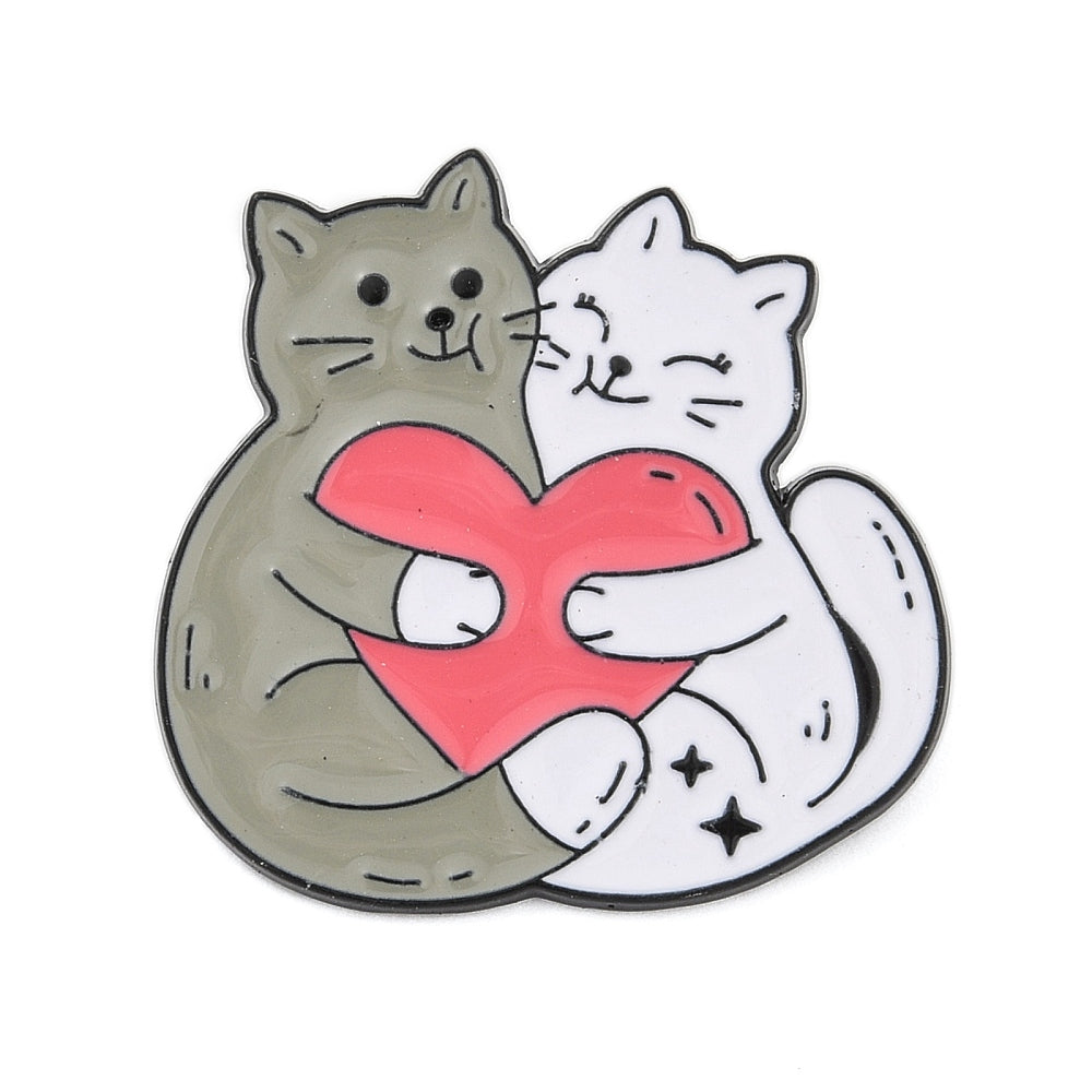 Hugging cats enamel pin