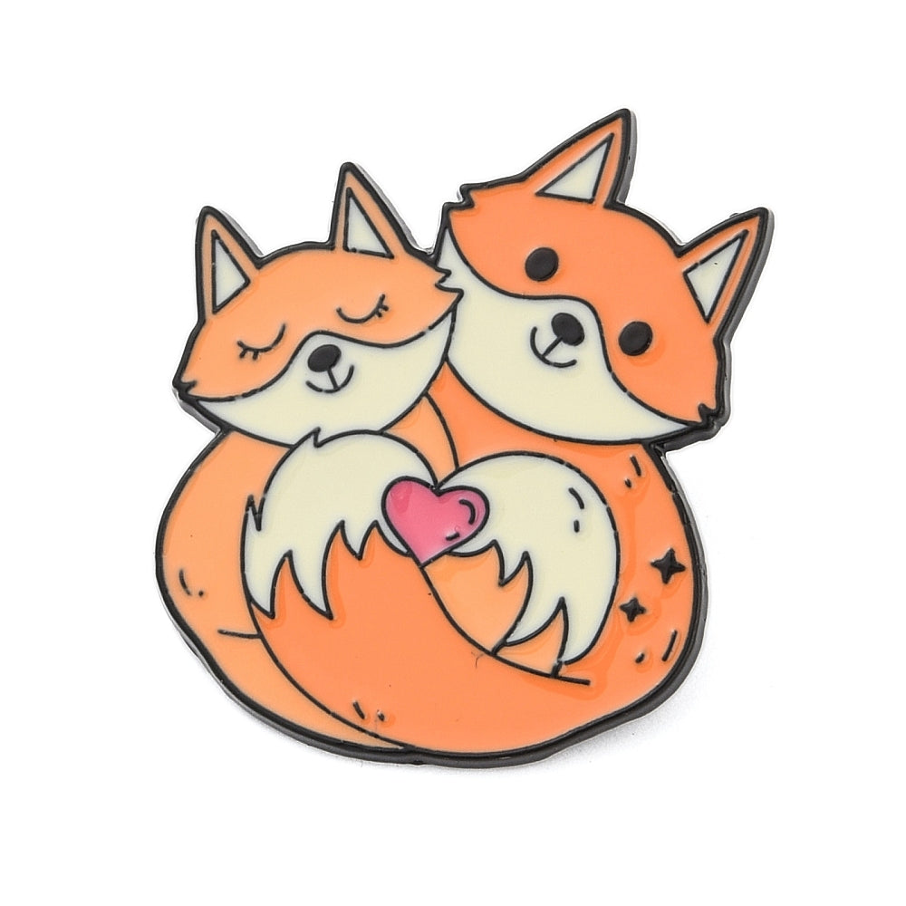 Hugging foxes enamel pin