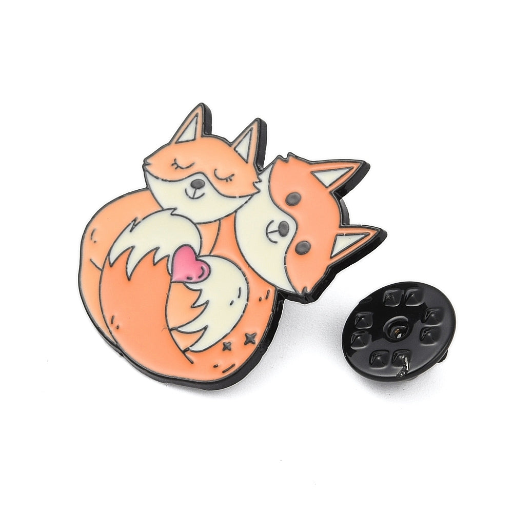 Hugging foxes enamel pin