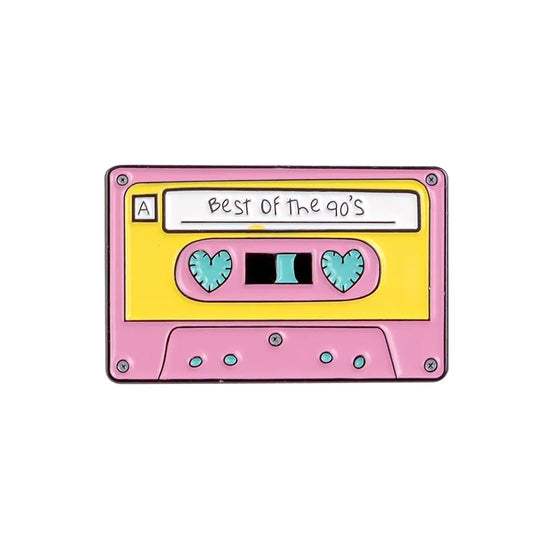 Cassette tape with 'best of the 90s' enamel pin