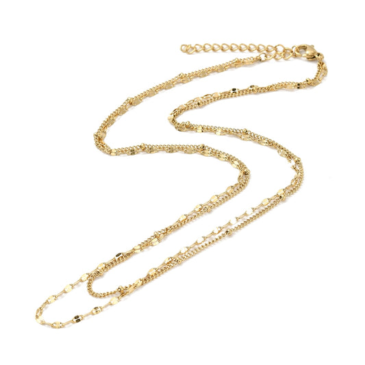 Double layered satellite & oval chain necklace