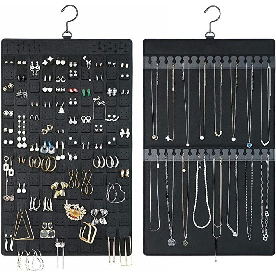 Felt Double-Sided Hanging Jewellery Roll – Black